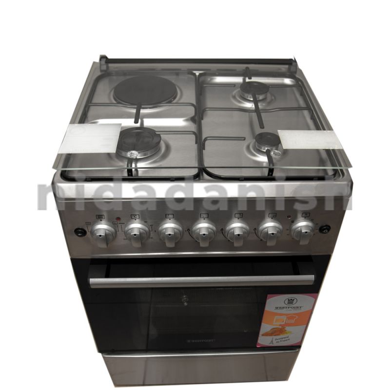 Westpoint Cooker 60x60cm 3 Gas Burners 1 Electric Plate with Electric Oven Auto Ignition Inox WCER6631E0X