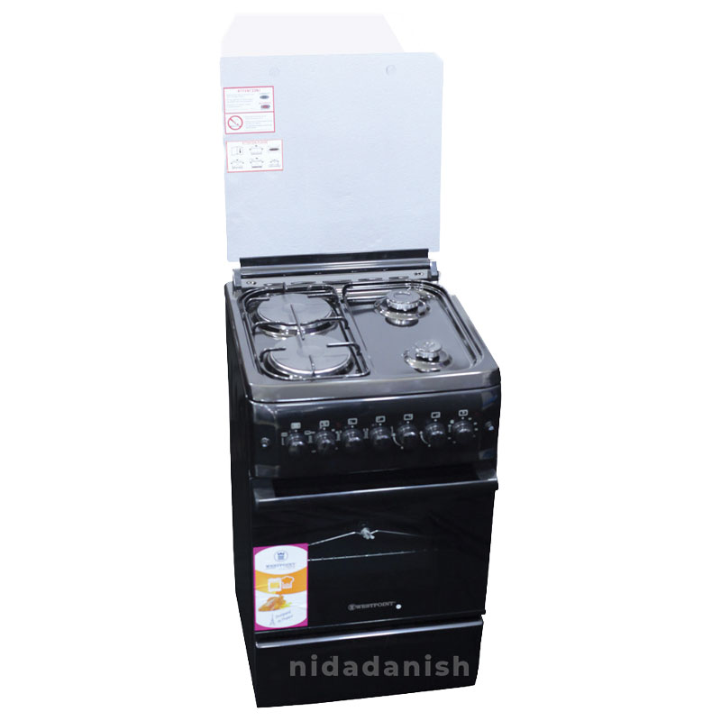 Westpoint Cooker 50x55cm 2 Gas Burners 2 Electric Plates with Electric Oven & Grill Black WCER5522E0N