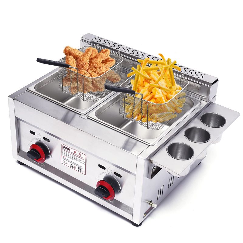 Generic Commercial Countertop Deep Fryer Double Gas 12L (6L x 2 Baskets) Stainless Steel