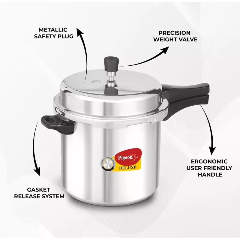 Pigeon Pressure Cooker 10L Deluxe Aluminium Outer Lid Gas Stove Compatible Ergonomically Designed Handle PP10