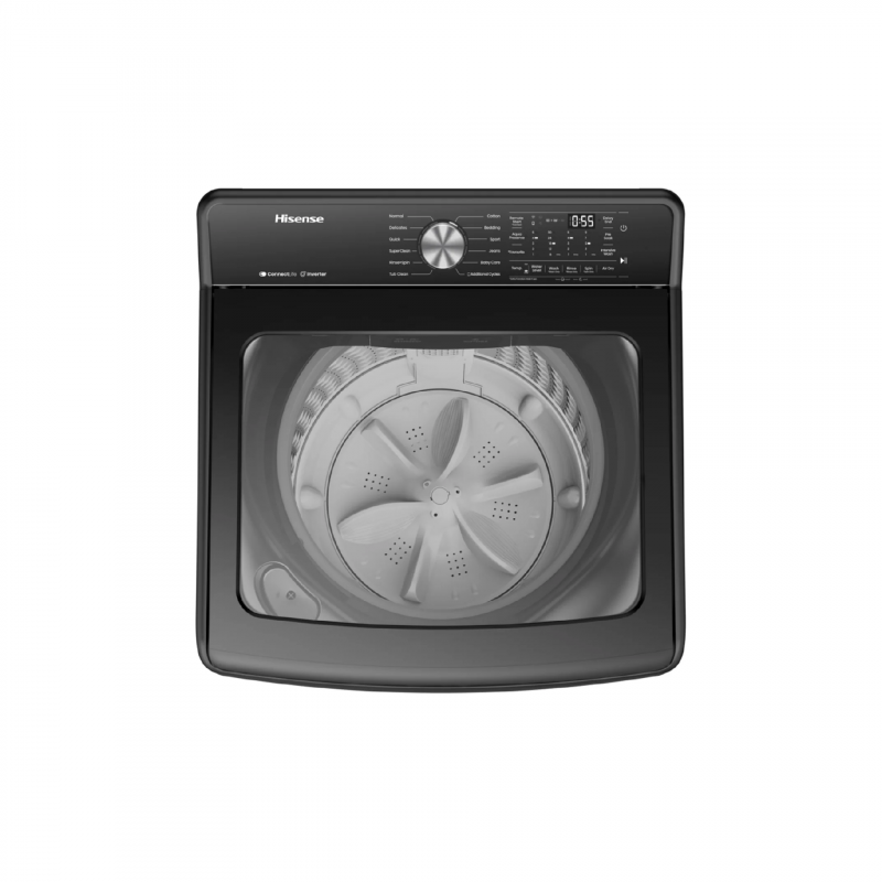 Hisense Washing Machine 18kg Top Loading, LED Display, Double Water Inlets, Smart Fuzzy Logic, Connect Life, Pre Soak Function, Self Programming Function Titanium Silver WT5T1825DT