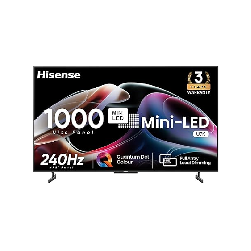 Hisense 65" Smart Mini 4K ULED TV with Dolby Atmos, Quad-Core processor, Hi-View Engine, HDR10+, Free Sync Premium, Light Sensing, Dual-band Wi-Fi 65U7K