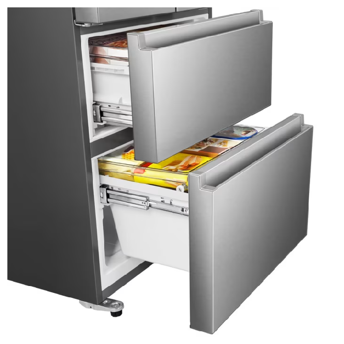 Hisense Refrigerator 380L, French Door, Total No Frost, Multi Airflow, Metal Glide Drawer, Soft LED Lighting, Electronic Touch Control, Inox H530FI
