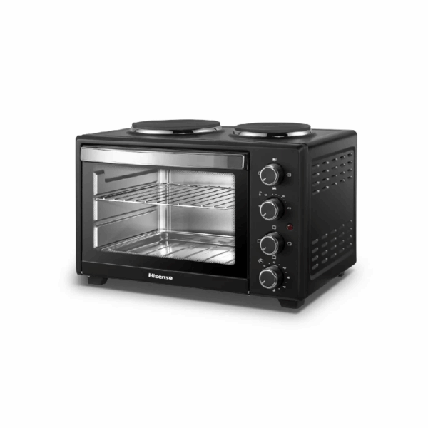 Hisense Mini Electric Oven & Hotplate 28L with 2 Plates, Knob Control, Max Temp 230° Black H28TOBKPKL16