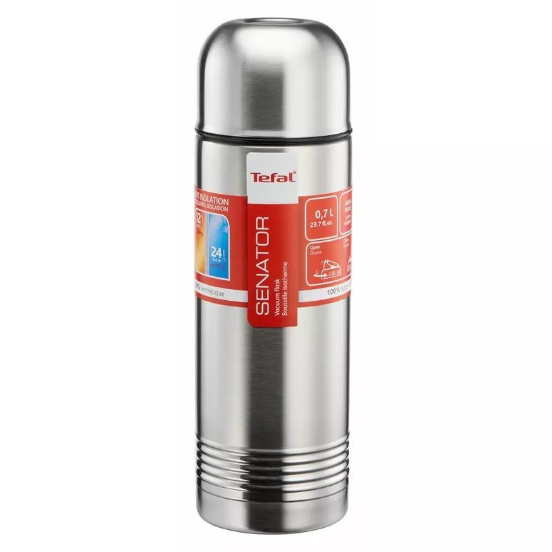 Tefal Senator Thermal Bottle 0.7L Stainless Steel Silver Robust Construction With Double Walled Safe Lock Thermos Insulated Vacuum Flask K3063314