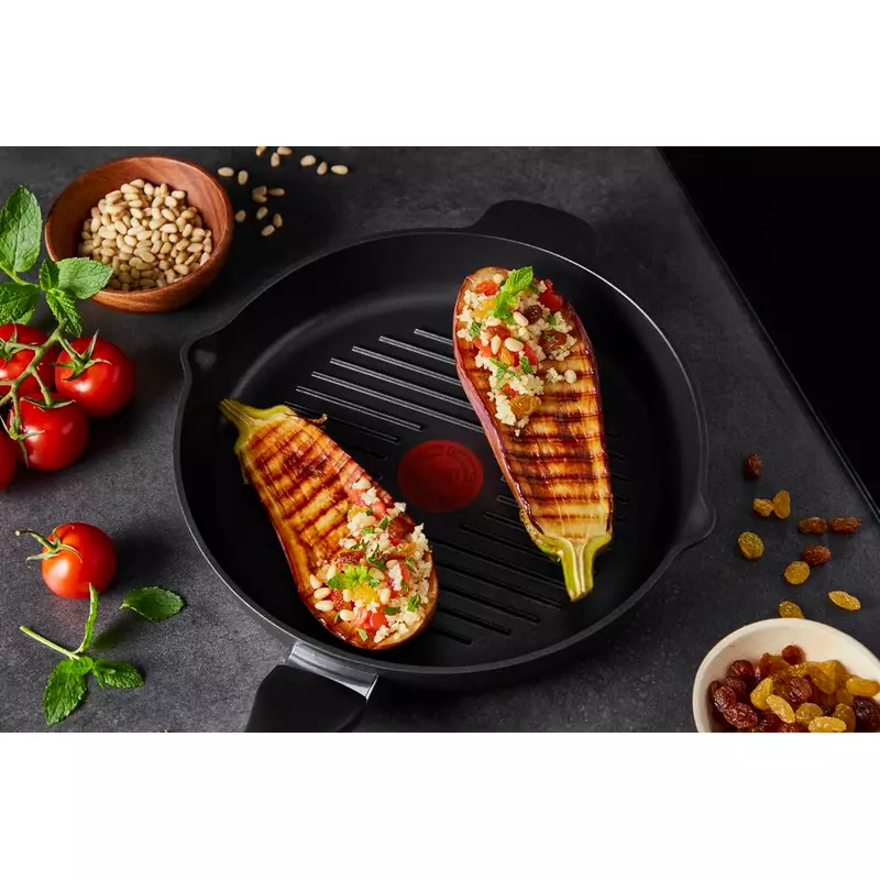 Tefal Unlimited Grill Pan 26x26CM Titanium Non Stick Anti Scratch Safe Non Stick G6 Unlimited Round Grillpan With Pouring Edge Frying Pan Black Cast Aluminum E2294074