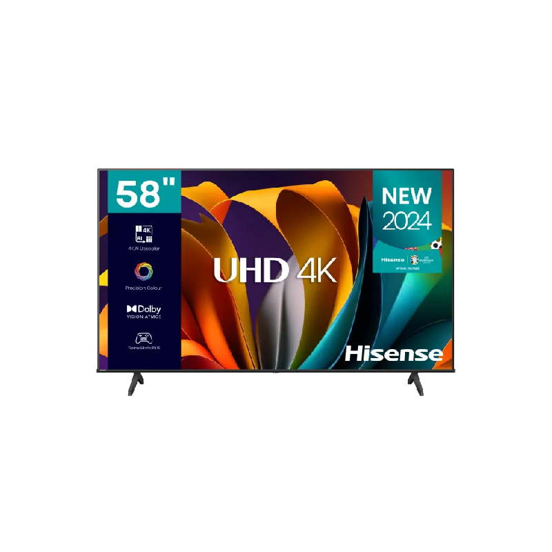 Hisense 58" LED UHD 4K Smart TV with Dolby Vision, 4K AI Upscaler, Game Mode PLUS, Voice Control, Precision Colour, VIDAA 58A6N