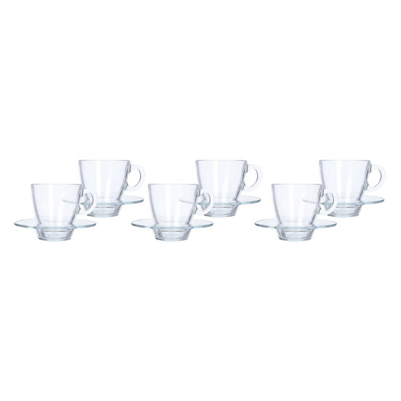 Pasabahce Aqua Cup Saucer 215ml 6pcs Round Shape and Dishwasher Safe 95040