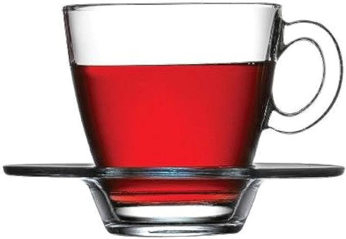 Pasabahce Aqua Cup Saucer 215ml 6pcs Round Shape and Dishwasher Safe 95040