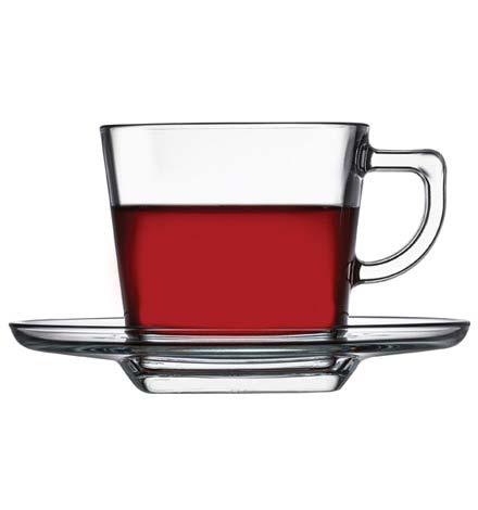 Pasabahce Carre Cup Saucer 215ml 6pcs Round Shape and Dishwasher Safe 95307