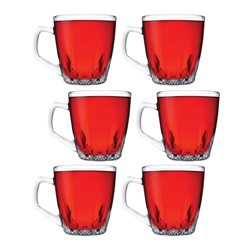 Pasabahce Safir Mugs 250ml 6pcs Crystal Look, Refined Design, Dishwasher Safe 55713