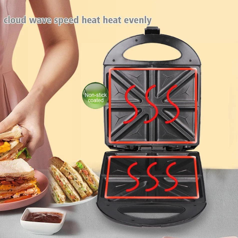 RAF Sandwich Maker 1400W 4 Slice Double-Sided Heating, Non-Stick Coated R.2290