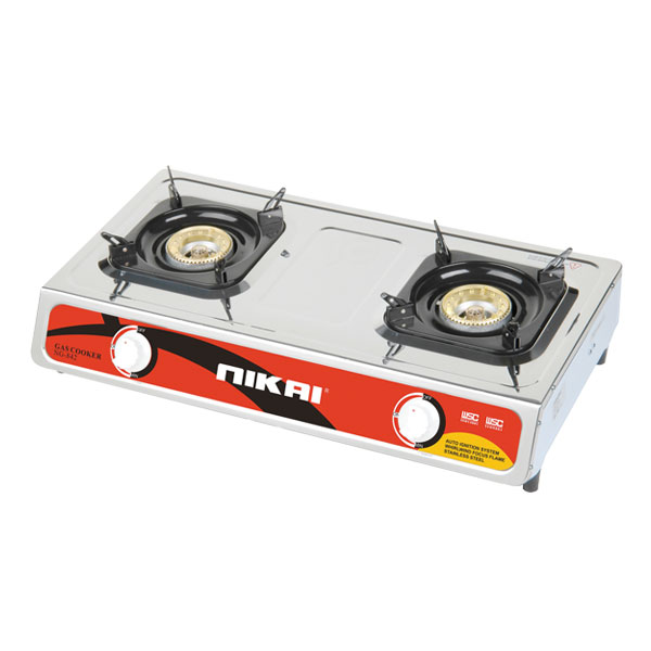 Nikai Gas Cooker 2 Burner Double Gas Burner with Auto Ignition System Blue Flame with High Efficiency Stainless Steel Body Full Safety Features NG842