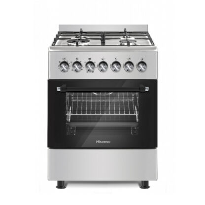 Hisense Cooker Free Standing 60 x 60cm 3 Gas Burners, 1 Electric Burner, Electric Oven, Glass Lid, Silver HF631GEES