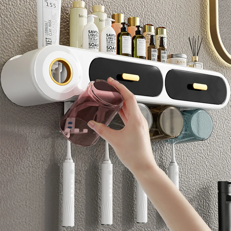 Generic Toothbrush Holder Set Toothbrush Storage Rack Automatic Toothpaste Squeezer Dispenser All-in-One Bathroom Accessories