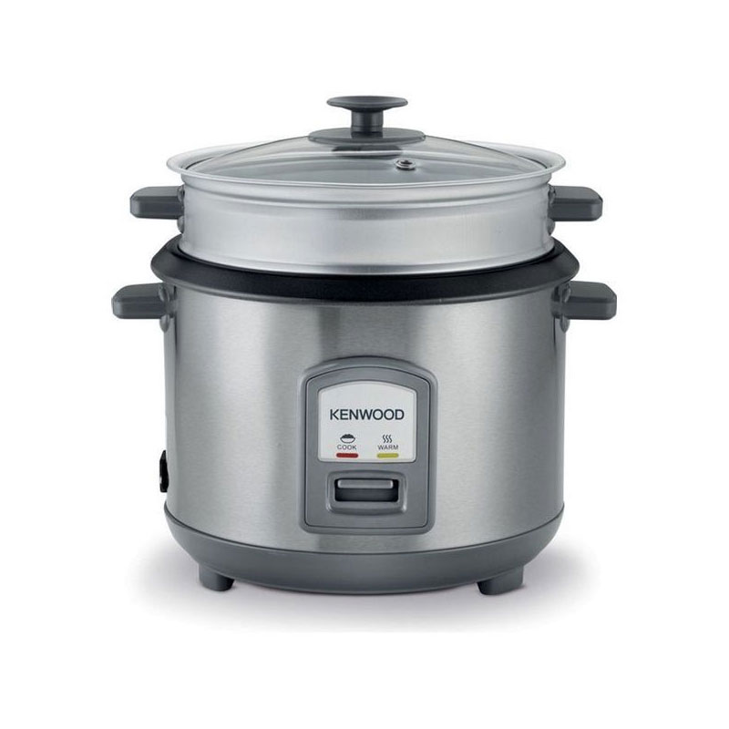 Kenwood 2-in-1 Rice Cooker 2.8L 16-Cups Rice with Food Steamer Basket Non-Stick Cooking Pot Temepered Glass Lid Warm/Cook Lights Spatula Holder Detachable Cord RCM71.000SS