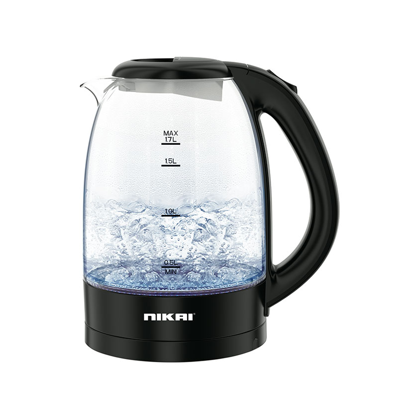 Nikai Kettle Glass Body 1.7L 2200W Compact Cordless Electric Glass Kettle Boiler Automatic Shut Off Boil Dry Protection LED Indicator Integrated Filter NK313G