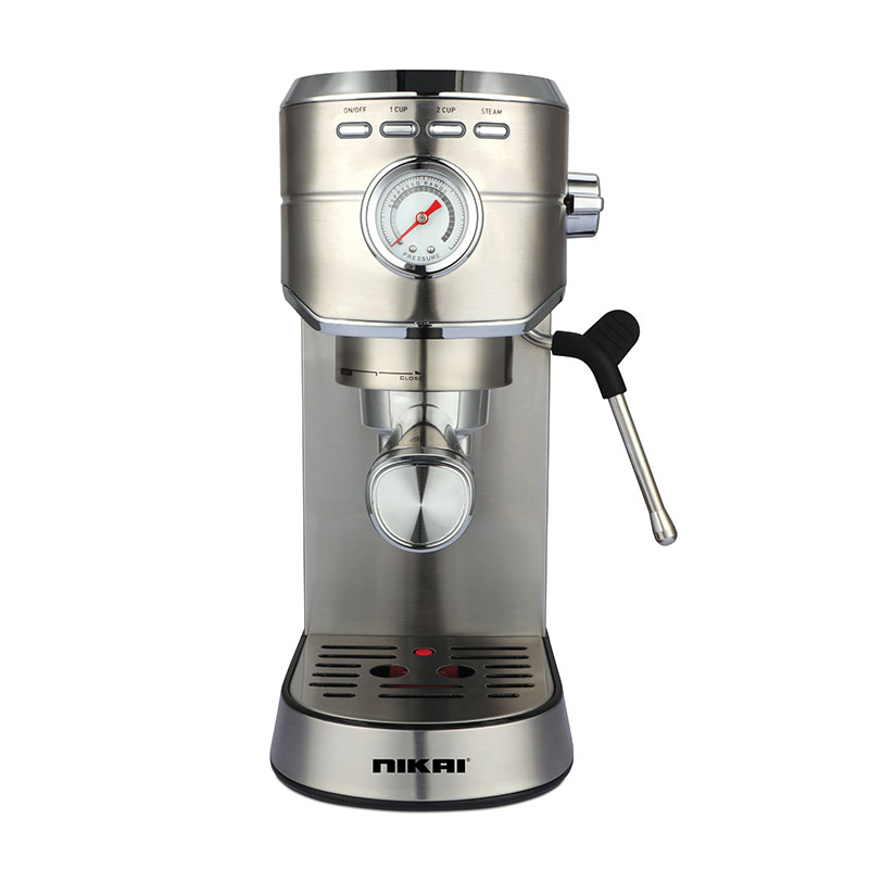 Nikai Coffee Maker 1450W Manual For Making Espresso Cappuccino & Latte - 20 Bar ULKA Pump Pressure Gauge 1L Tank Pre-Brew & Frothing Functions NEM330A