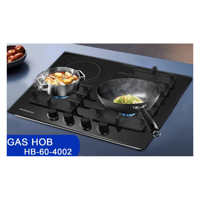 Homebase Built in Cooker 3 Gas Burners 1 Electric Hot Plate Glass Top HB-60-4002