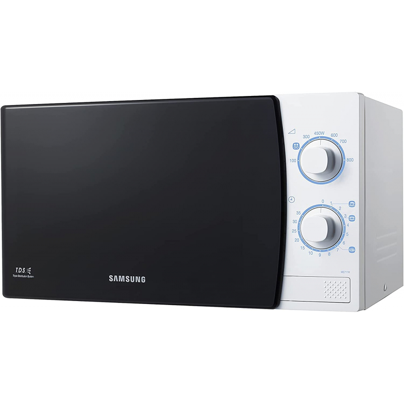 Samsung Microwave Oven 20L 1150W Solo, 7 Power Levels, Manual, Slim Exterior, Push Button, Ceramic Enamel Cavity, White ME711K