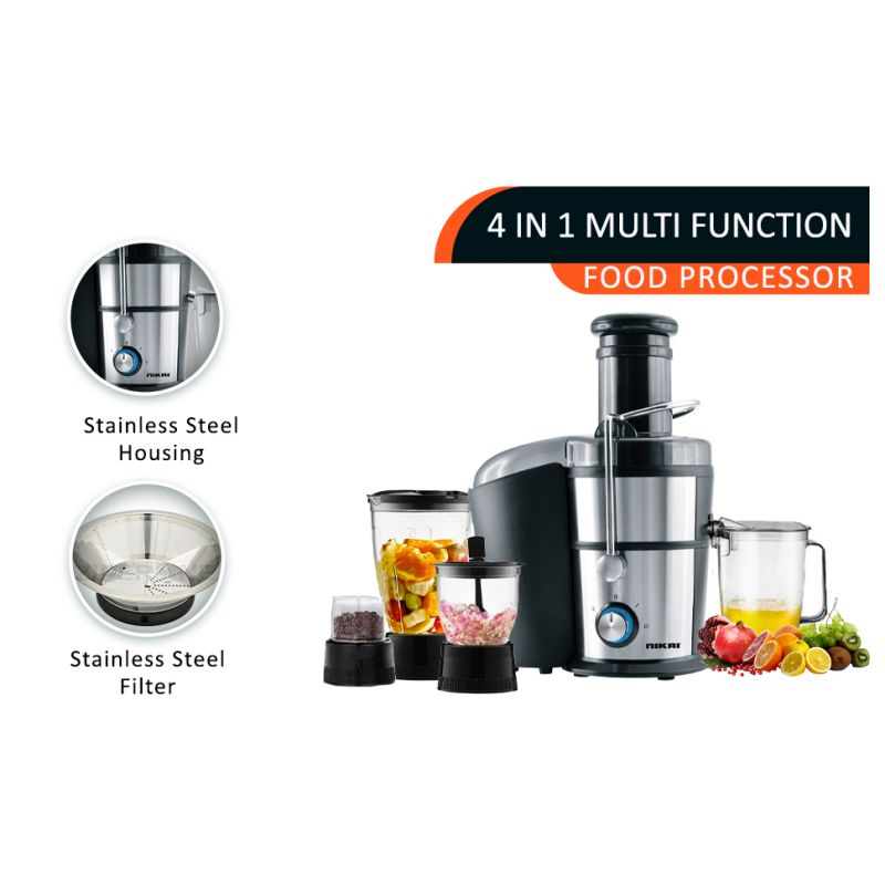 Nikai Food Processor 4in1 800W 1.1L Glass Jar Juicer Blender Mixer Mincer 2 Speeds + Pulse NFP881G
