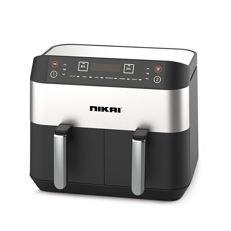 Nikai Air Fryer 8L Dual-Basket Multifunctional Low Oil Fryer 2460W with Independent Temp Settings Cool Touch Body and Digital Control Panel for Effortless Cooking NAF282DX