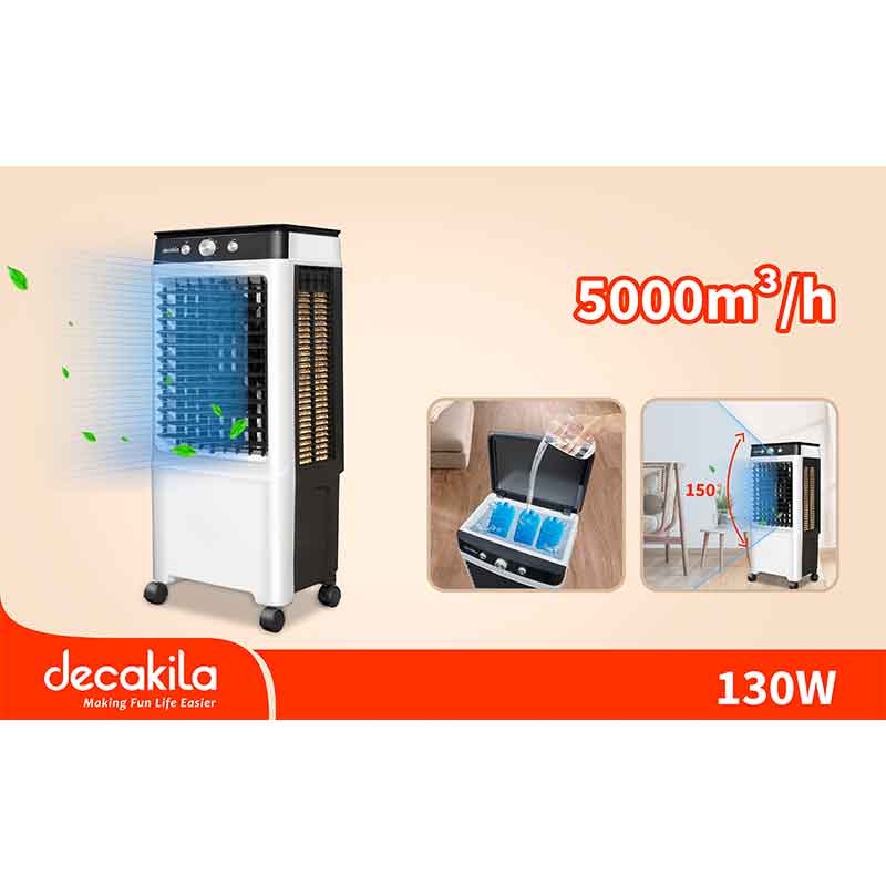 Decakila Air Cooler 130W Three Control Block Left & Right Automatic 5000m3/h Mini Air Cooler Evaporative Portable Cooler For Room & Office KEFC012W