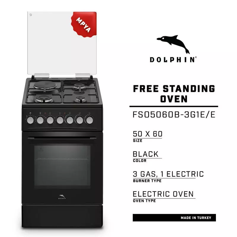 Dolphin Free Standing Cooking Range 50x60 3 Gas Burners 1 Electric Plate with Electric Oven FS05060b-3G1E/E