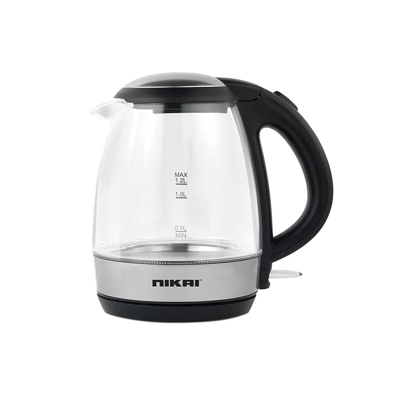 Nikai Kettle Glass Body 1.2L 2200w Compact Cordless Electric Glass Kettle Boiler Automatic Shut Off Boil Dry Protection LED Indicator Integrated Filter 360° Rotating Base NK303G