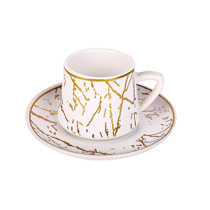 Nadstar Porcelain Cup & Saucer Golden Print Tea Coffee Cups 0030-1/2