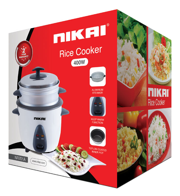 Nikai Rice Cooker 1L 400W Detachable Power Cord Non Stick Teflon Top Steamer Keep Warm Function NR701A