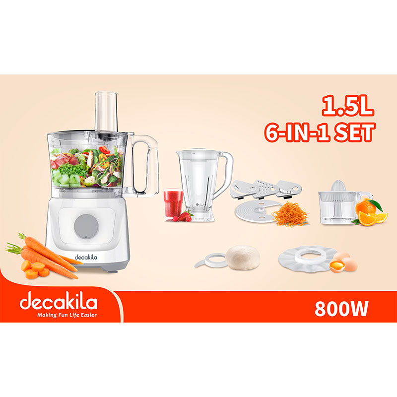 Decakila Food Processor Cordless 1.25L LED Display 250W Chopping Slicing & Cutting Stainless Steel Blades KEMG027B