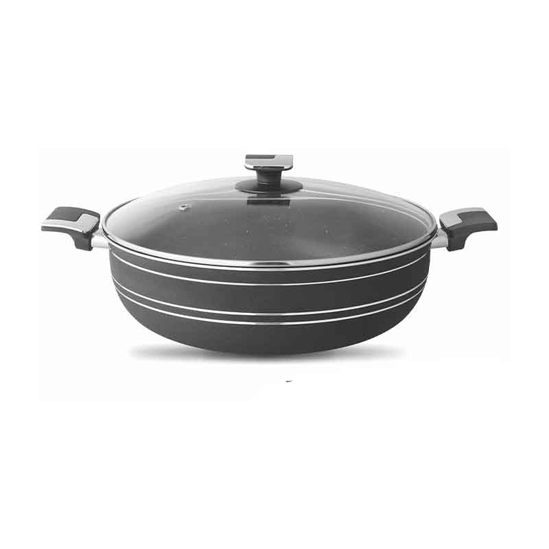 Nadstar Majestic Wok 36CM With Handle & Lid Non Stick Marble Coating Heat Tempered Glass Lids Heat Resistant Bakelite Handles For Easy Grip W36