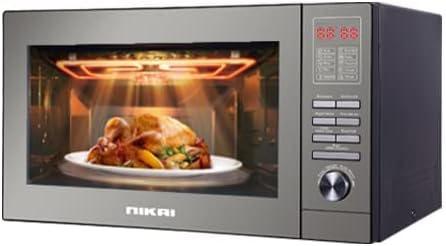 Nikai Microwave 25L 1000W with Grill Digital 5 Levels Mirror Finish 10 Auto Cook Mode Child Lock DeFrost By Weight Kitchen Timer NMO250MDG