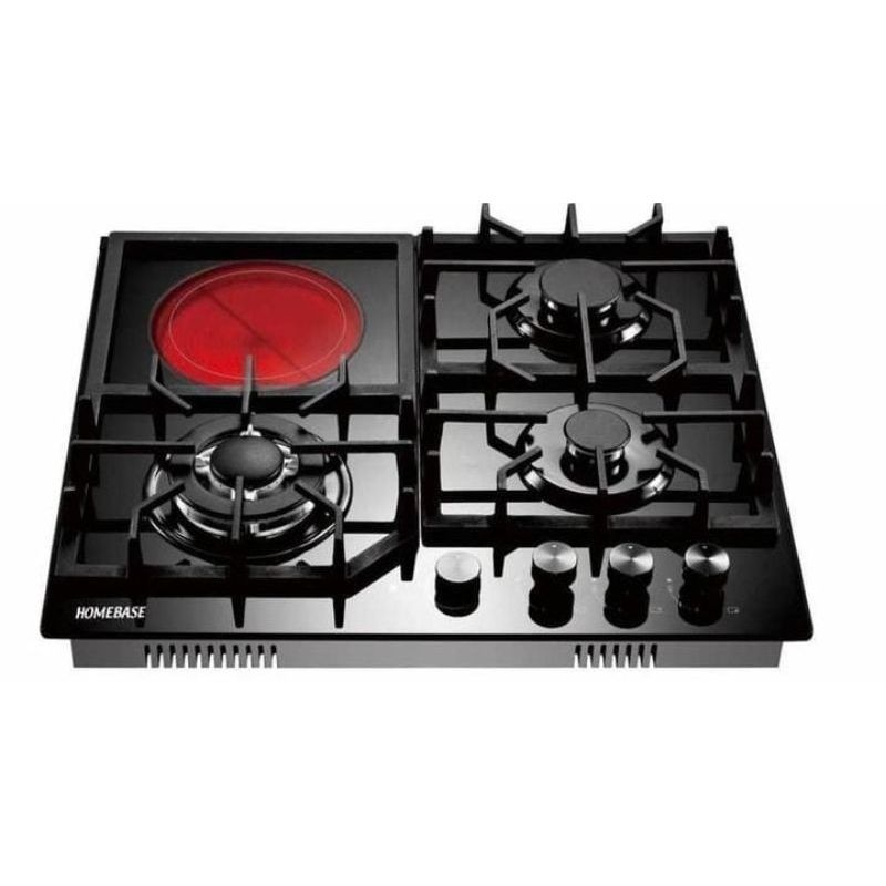 Homebase Table Top Cooker 3 Gas Burners 1 Electric Hot Plate Glass Top HB-4818D4