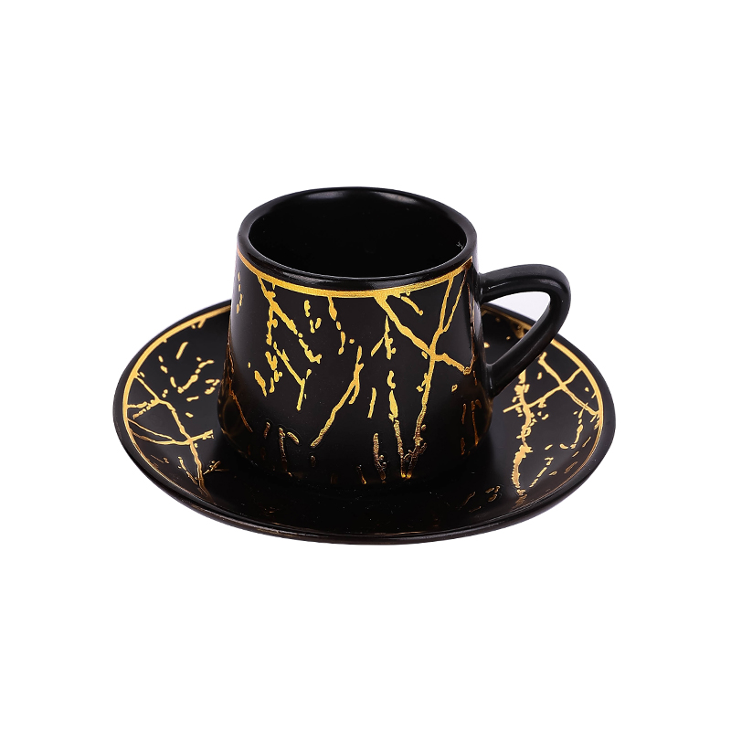 Nadstar Porcelain Cup & Saucer Golden Print Tea Coffee Cups 0030-1/2
