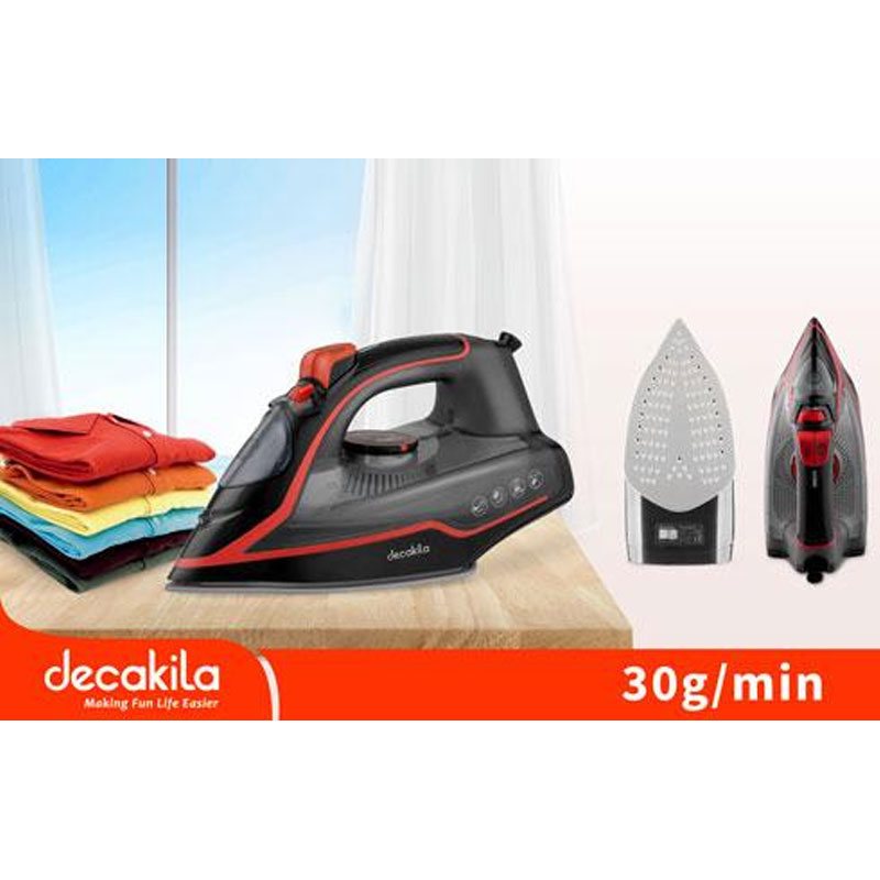 Decakila Steam Iron 2400W Water Tank Capacity 210ML Without Auto-off Function Steam Boost:0.8g/Shot Vertical Jet Steam Temp Control KEEN001W