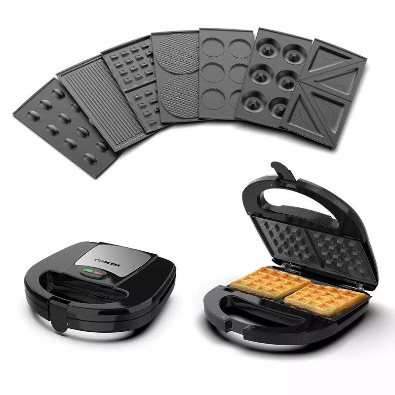 Nikai Sandwich Grill & Multi Snack Maker 750W 2 Slot Non-Stick 7-in-1 Interchangeable Plates for Grill Toaster Pancakes Cookies Waffles Donuts Cupcakes & Nutties Dishwasher Safe - NGT727D