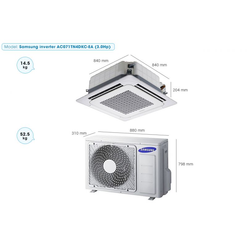 Samsung Ceiling Cassette 24000 BTU Wind Free, Energy Saving, Big Blade, Motion Detect Sensor AC071TN4DKC/EA
