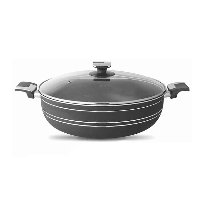Nadstar Majestic Wok 34CM With Handle & Lid Non Stick Marble Coating Heat Tempered Glass Lids Heat Resistant Bakelite Handles For Easy Grip W34