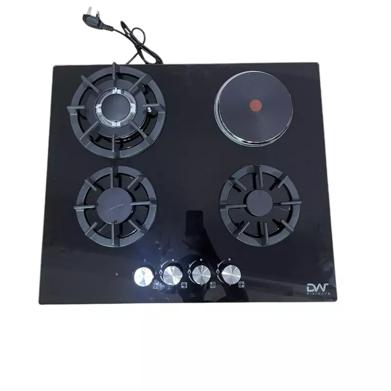 Digi Wave Hob 3 Gas And 1 Hotplate Burner with Auto Ignition 60x60x 8MM Tempered Glass DWGC 2001