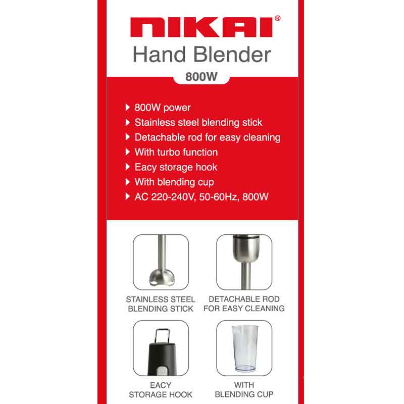 Nikai Hand Blender with Beaker 800W Stainless Steel Shaft With Turbo LED Indicator Speed Buttons NH8881X