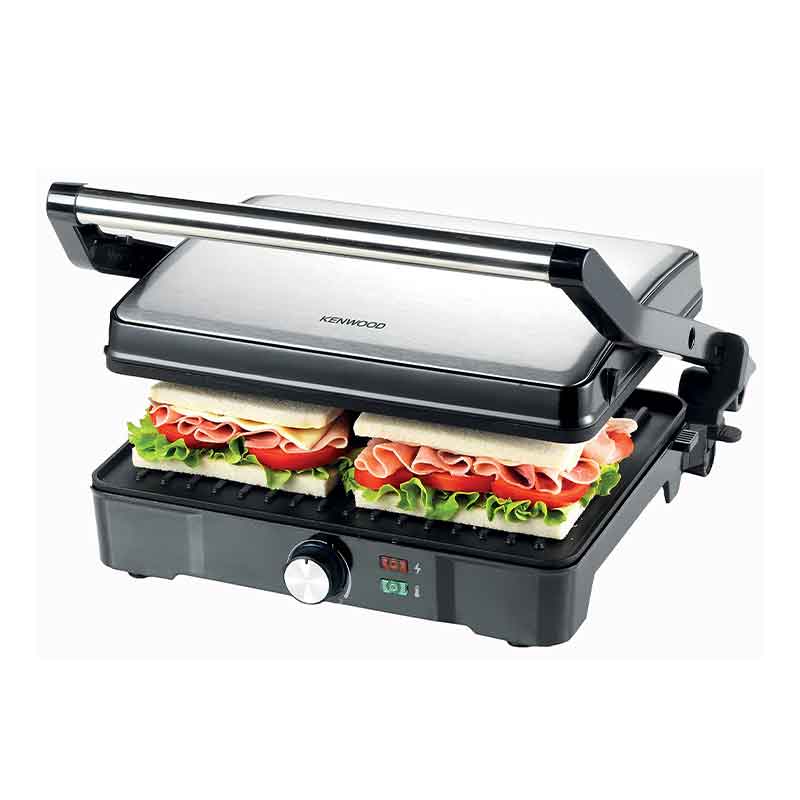 Kenwood Grill 2000W Contact Health Grill Panini Press with Variable Temperature 3 Grill Positions for Panini Burger Sandwich Pizza Steak Chicken Fish Vegetables HGM31.000SI
