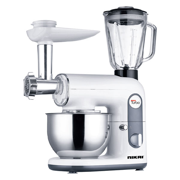 Nikai Kitchen Machine 800W 4L Bowl Metal Heavy Duty Meat Grinder Splash-Proof Lid Die Cast Aluminium Hooks Dual Speeds and Stainless-Steel Whisk NFP444A