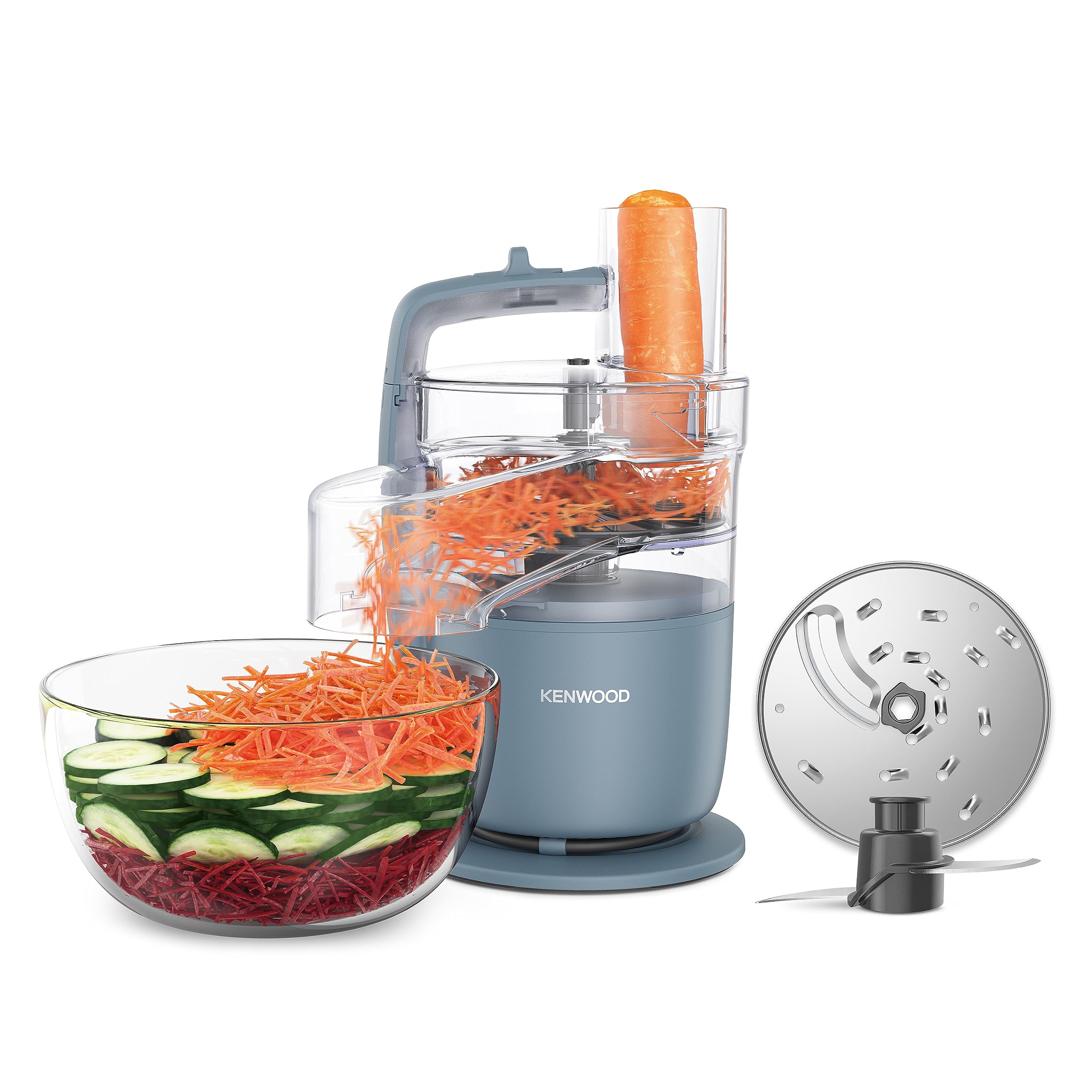 Kenwood Food Processor 650W MultiPro Go Chopping Slicing Grating Pureeing and Kneading Dough with Express Serve 1.3L Bowl Knife blade 4mm Slicing/Grating Disk FDP22.130GY