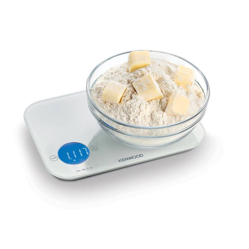 Kenwood Digital Kitchen Scale With 6 Weighing Units 3mm Tempered Glass Touch Control 3 Aaa Batteries Tare/Zero Function Auto Shut-Off White1G-8Kg Capacity WEP50.000WH